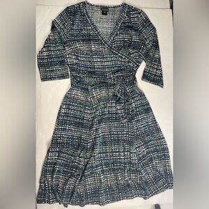 Enfocus Studio Womens Wrap 3/4 Sleeve Belted Tweed Dress Gray Black Sz 6 Classy